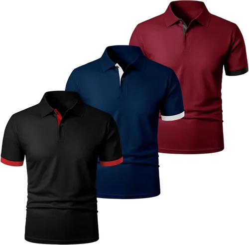 Vista 9 de Camisas polo para hombre, paquete de 3 camisetas de golf de talla grande, camisetas de manga corta para deportes al aire libre, camisetas lisas