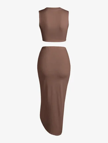 Vista 2 de ZAFUL Falda de 2 piezas para mujer con camiseta sin mangas, falda torcida de alta luz, vestido ajustado para fiesta, club, salida nocturna, cóctel