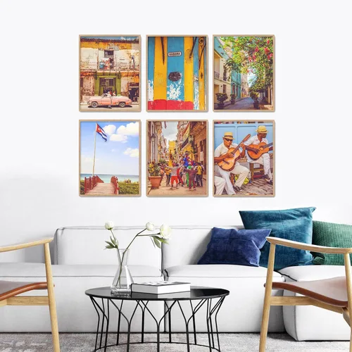 Vista 2 de Juego de 6 impresiones fotográficas vintage de Cuba, sin marco, arte de pared con La Habana, cultura cubana y autos antiguos clásicos, perfecto