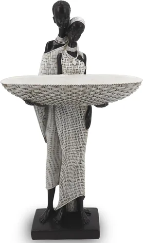 Vista 12 de Escultura Africana Hecha a Mano de Mujer Sentada - Figura Tribal Dorada Sosteniendo Canasta, Decoración del Hogar de Resina para Estante/Mesa