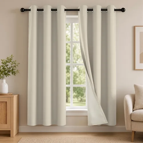 Vista 66 de 2 paneles de cortinas 100% opacas, de peso medio, con aislamiento térmico y ojales para dormitorio, sala de estar, tratamiento de ventana