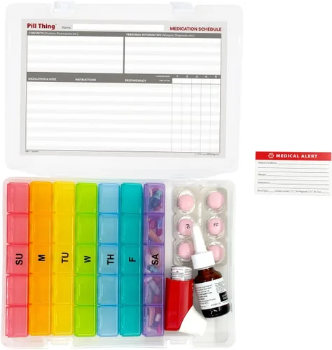 Vista 5 de Pastillero organizador semanal 5 veces al día, pastillero seguro para 7 días con horario de medicamentos (5 veces al día)