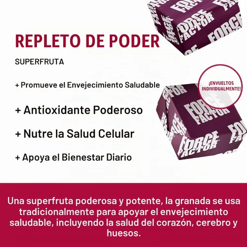 Vista 2 de Force Factor Masticables suaves de granada para el envejecimiento saludable, salud del corazón, salud ósea y salud cerebral, suplemento