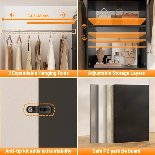 Vista 6 de Homieasy Sistema Organizador de Armario de 96 Pulgadas, Organizador de Armario Walk-In Personalizable de 8 Pies con Varillas para Colgar, Perchero