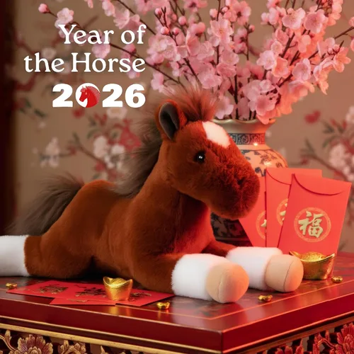 Vista 2 de The Petting Zoo Peluche de caballo castaño, regalos para niños, animales salvajes de granero, juguete de peluche de caballo marrón, 16 pulgadas