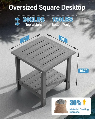 Vista 2 de YEFU Mesa auxiliar para exteriores para patio: 16 x 16 pulgadas, HIPS - Mesa auxiliar cuadrada pequeña para exteriores, mesas Adirondack de 2