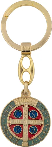 Vista 2 de VILLAGE GIFT IMPORTERS Llavero de San Benito Cinco hermosos diseños Hecho en Italia Tono dorado y azul