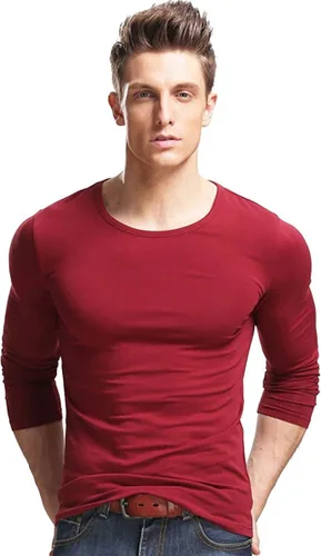 Vista 23 de XUDIAN. Camiseta de manga larga para hombre, cuello redondo