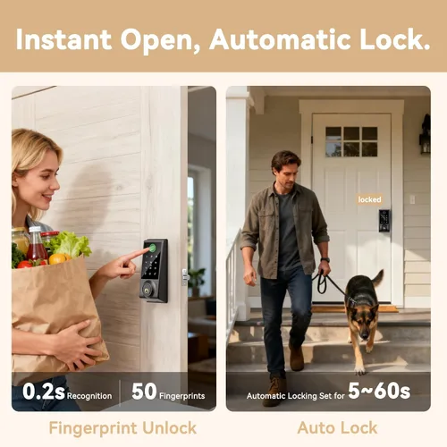 Vista 3 de IRONZON 391YS - Cerradura inteligente para puerta de entrada sin llave 5 en 1 con mango