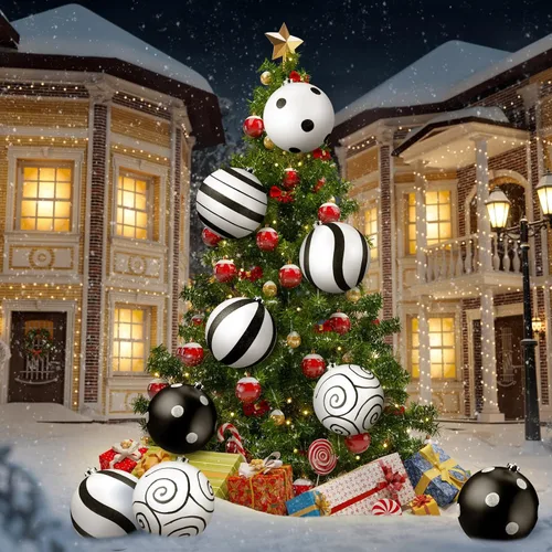 Vista 3 de Meooeck 6 unidades de decoración de fiesta en negro y blanco, adornos de brillo de 15 cm en negro y blanco, adornos de graduación 2025, decoración