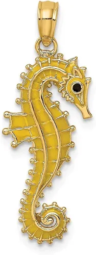 Vista 4 de Colgante de oro amarillo macizo de 14 k con forma de caballito de mar esmaltado en 3D 0827in x 0394in