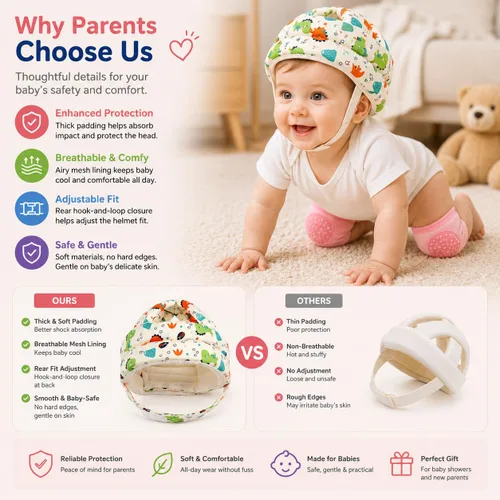 Vista 7 de Juego de protectores de cabeza y rodilleras para bebé, casco de bebé suave y ajustable para gatear, gorra de protección de cabeza infantil con 5