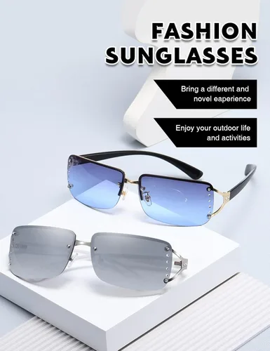 Vista 6 de MASDUN Elegantes lentes de sol rectangulares sin marco para mujer diseño rodeado de moda para hombres
