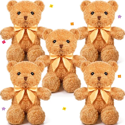 Vista 9 de HyDren 5 piezas de osos de peluche animales suaves juguetes de felpa de San Valentín, 12 pulgadas, lindo oso pequeño y lanudo con capucha y corbatín