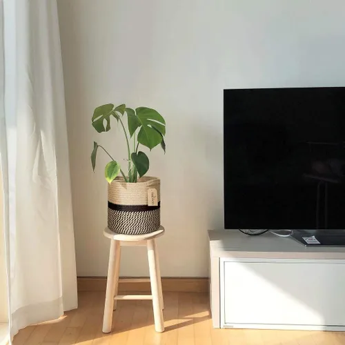 Vista 7 de TIMEYARD – Cesta para plantas de cuerda de yute resistente, tejida con diseño moderno para maceteros de interior de hasta 7.5 pulgadas, cesta