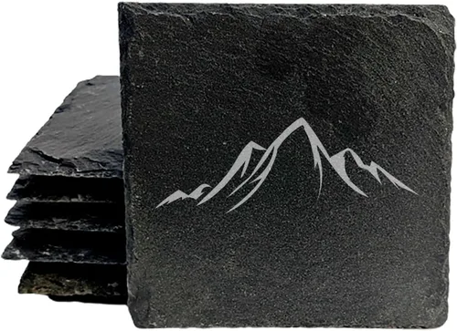 Vista 46 de Mountain Majesty - Posavasos de pizarra con impresionante diseño de escena de montaña, perfectos para decoración del hogar y la oficina y protección