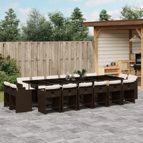 Vista 39 de 9-Piece Patio Dining Set with Cushions Beige Poly Rattan Outdoor Furniture for Garden Backyard Balcony – Foldable Chairs Space Saving Design