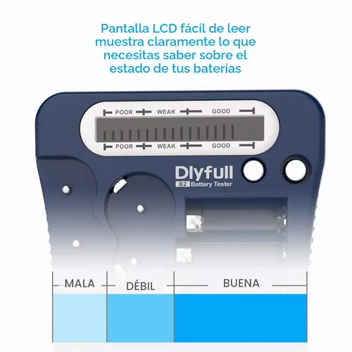Vista 3 de Comprobador de batería, Dlyfull con pantalla LCD, comprobador de batería universal para pilas AA, AAA, C, D, 9V, CR2032, CR123A, CR2, CRV3, 2CR5