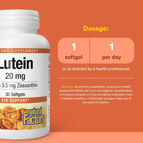 Vista 3 de Natural Factors - Luteína 20 mg, antioxidante natural para apoyar la salud ocular, 30 geles blandos