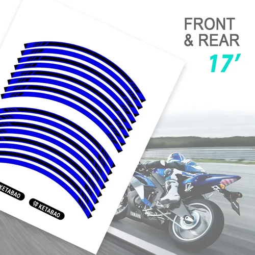 Vista 4 de KETABAO - Adhesivos adhesivos para llantas de 17.1 in, diseño de rayas S03, compatible con YZF R6, R1, MT 03, 125, 09, 07, 10, TRACER 700 FZ25 (azul)
