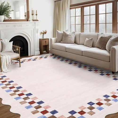 Vista 85 de GarveeHome Alfombra lavable de 5 x 7 pies para sala de estar, alfombra Beige festoneado