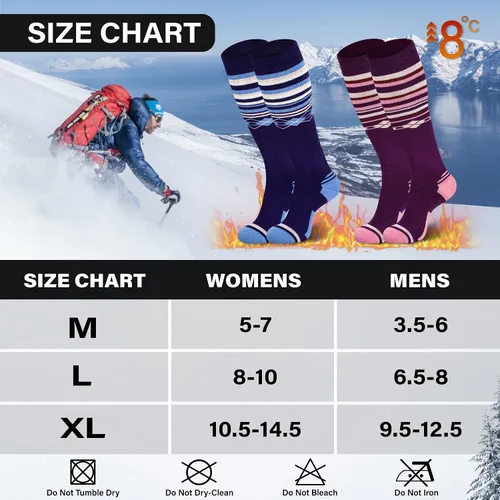 Vista 4 de Calcetines de esquí de lana merina, térmicos, hasta la rodilla, para invierno, snowboard, deportes para hombres y mujeres