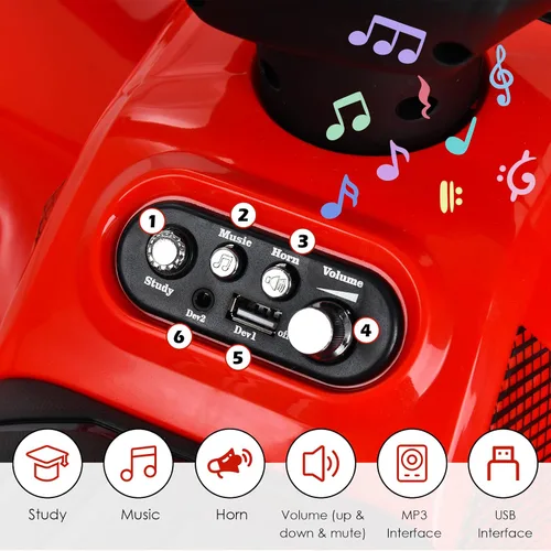 Vista 3 de HONEY JOY Cuatrimoto para niños, cuatrimoto de 4 ruedas con batería con caja de almacenamiento, bocina, música, faros LED, juguete ATV de 6 V