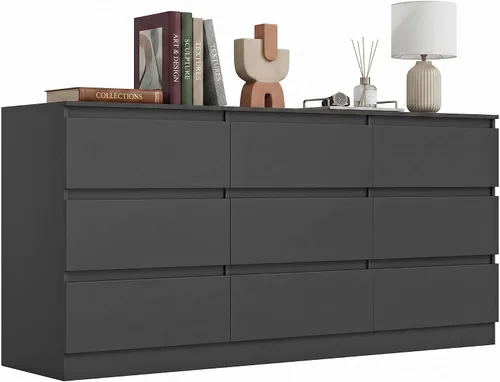 Vista 19 de Cómoda negra para dormitorio, cómoda moderna de 6 cajones con cajón profundo, cómoda ancha, muebles organizadores de almacenamiento para dormitorio