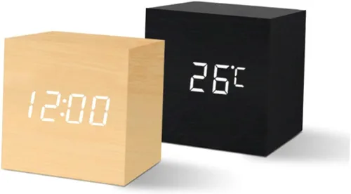 Vista 8 de Holibanna Batería LED de madera reloj de escritorio puertos de carga pequeño digital para oficina en casa