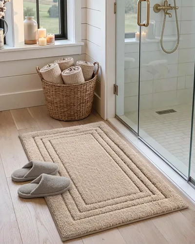 Vista 3 de DEXI Tapetes de baño, 32 x 20 pulgadas, antideslizantes, lavables, absorbentes, de secado rápido, para ducha y fregadero, color beige