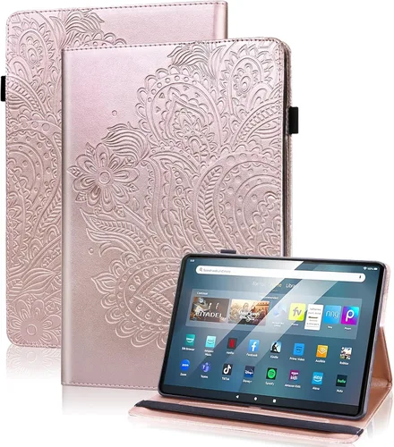 Vista 12 de Funda para Fire HD 8 / Fire HD 8 Plus (12ª/10ª generación, 2024/2022/2020), funda de piel sintética a prueba de golpes con ranuras para tarjetas