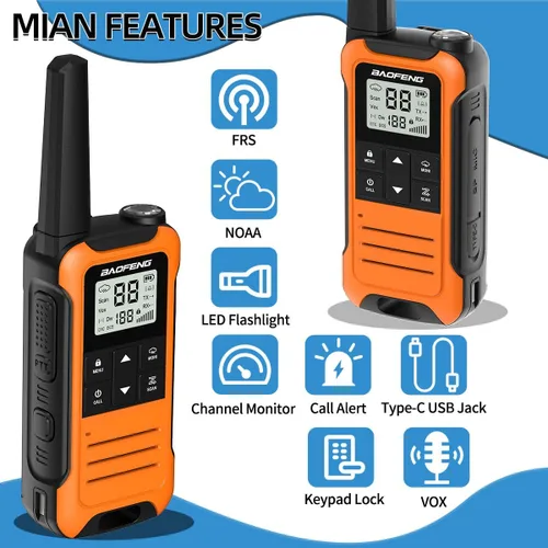 Vista 6 de Walkie Talkies de largo alcance para adultos, Walkie Talkie recargable Baofeng F22 FRS Radio Waki Taki Familia Walkie-Talkie con batería de 1400 mAh
