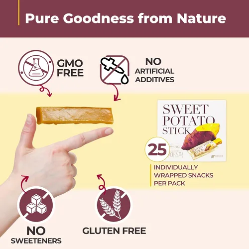 Vista 7 de Gangwon Export - Bocadillos masticables coreanos de batata dulces envueltos individualmente [25] – Palitos de batata veganos 100% naturales – Sin