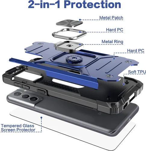 Vista 6 de Funda híbrida para Samsung Galaxy S21 FE 5G con protector para Samsung Galaxy S21 FE 5G, color azul