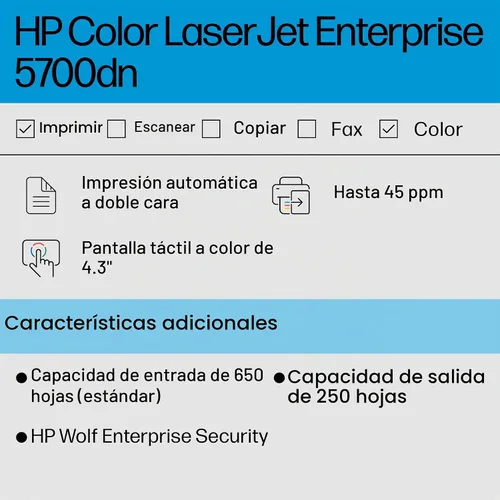 Vista 2 de HP Impresora Color LaserJet Enterprise 5700dn, la mejor para empresas (6QN28A)