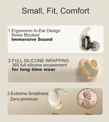 Vista 4 de Mini auriculares invisibles inalámbricos Bluetooth, pequeños auriculares pequeños para orejas pequeñas, elegantes auriculares negros discretos