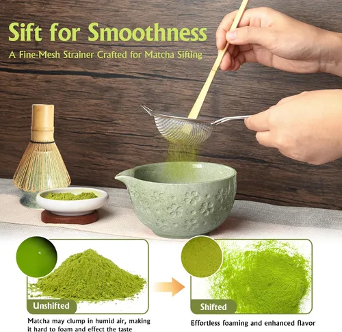 Vista 3 de Juego de té de batidor matcha: kit de matcha japonés – Cuenco de cerámica de bambú con soporte para cuchara medidora, cuchara medidora, práctica