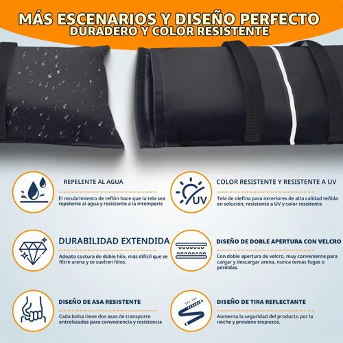 Vista 3 de Bolsas de arena para base de paraguas, 2 bolsas de arena rellenables de 50 libras para base de paraguas, sombrilla de patio voladizo, trampolín