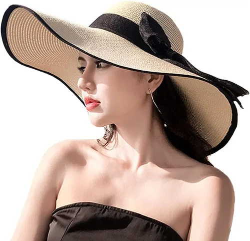 Vista 17 de FSIGOM Sombrero flexible plegable para mujer, sombrero de paja con protección solar de ala ancha, gorra de playa con protección UV de verano