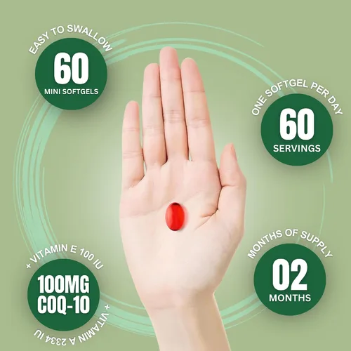 Vista 5 de Zaytun Halal CoQ10 altamente absorbente, uno por día, apoya la salud cardíaca y la producción de energía, 60 mini cápsulas blandas, fabricadas