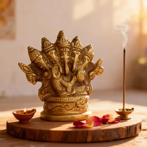 Vista 8 de GURU JEE™ Estatua de latón Panchmukhi Lord Ganesha Idol 5 Caras Ganesh Ji Cinco cabezas Ganpati Bappa Murti para regalos Puja Mandir Temple Showpiece