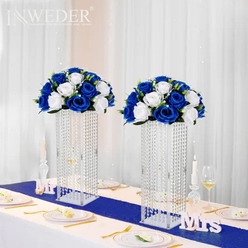 Vista 3 de Bolas de flores para centros de mesa, rosas de boda, 2 bolas de rosas artificiales con base, bola de flores falsas azul real, bola de beso, floral