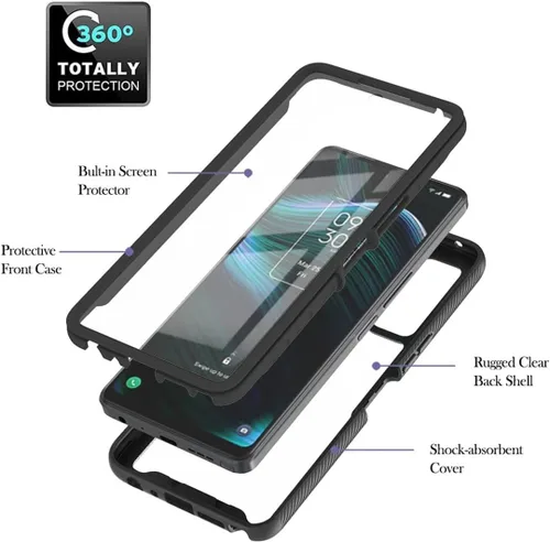 Vista 3 de Funda para Galaxy A24, Galaxy A24 4G, delgada, de cuerpo completo, resistente, elegante, protectora híbrida 3 en 1 con protector de pantalla Negro