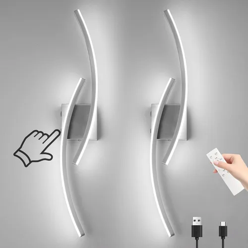 Vista 11 de Lámpara de pared moderna cableada de 3000 ~ 6000 K, lámpara de pared LED plateada de 31.5 pulgadas, luces de pared de níquel cepillado