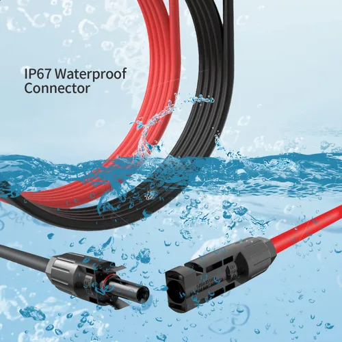 Vista 2 de Cable de extensión de panel solar ELFCULB - 1 par de 10AWG 3 pies, cable de extensión solar negro y rojo, cable de panel solar PV con conectores