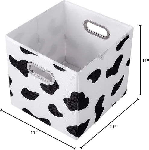 Vista 9 de ANMINY 2 cubos de almacenamiento con estampado de vaca, cestas de almacenamiento de 11 pulgadas con asas, lavables, plegables, de tela de algodón