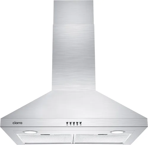Vista 13 de CIARRA Campana extractora negra de montaje en pared de 30 pulgadas, 550 CFM, campana de ventilación con 2 luces LED para cocina, ventilador de 3
