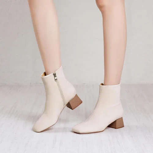 Vista 2 de Susanny Botas de tacón alto para mujer, Botas de plataforma con tacón sexy de puntera redonda con agujetas, tacón alto, botas de media pantorrilla