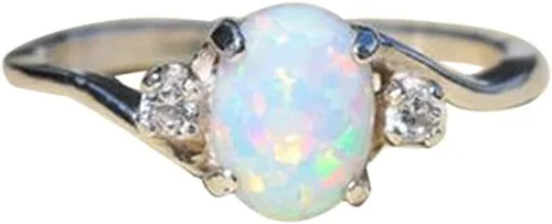 Vista 2 de Exquisito anillo de plata de ley 925 para mujer, corte ovalado, ópalo de fuego, joyería de diamante, regalo de cumpleaños, anillo de fiesta nupcial
