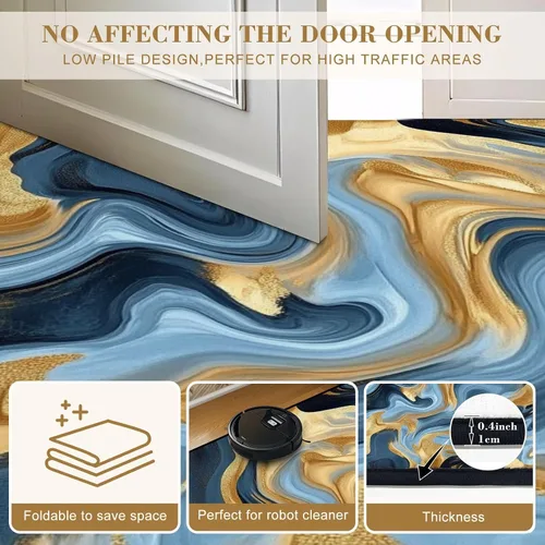 Vista 6 de 32"x 48" Boho Area Rugs Marble Texture Seamless Pattern Silver Gold Grey Blue Black Abstract Washable Low Pile Carpet Non Slip Floor Mat Soft for